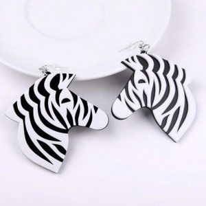 Big acrylic zebra head dangle statement earrings